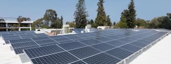 Solar panels on top of building