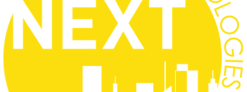 A dark yellow Next Energy Technologies company logo depicting a city-scape outline.