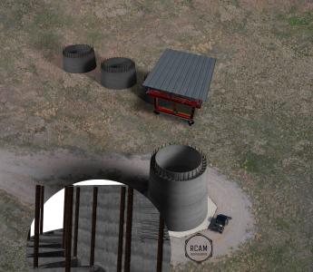 Illustration of on-site 3d concrete printing a wind turbine tower