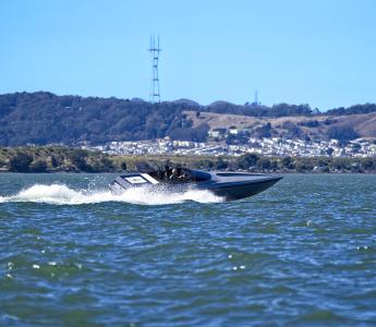 The Small Fast Harbor Craft, renamed to the FCV Vanguard, operating on the water