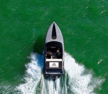 The Small Fast Harbor Craft, renamed to the FCV Vanguard, operating on the water