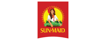 Sun-Maid's Company Logo in portrait form. Women in red bonnet carrying a basket of grapes.