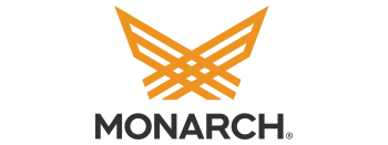 An orange butterfly constructed of intersecting lines over the word MONARCH
