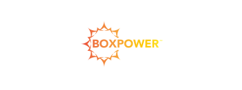 BoxPower logo featuring the company name 'BOXPOWER™' in bold, uppercase letters with a gradient transitioning from orange to yellow. Surrounding the text is a stylized sunburst design with sharp, angular rays, also in a gradient from red-orange to yellow, symbolizing solar energy and sustainability.