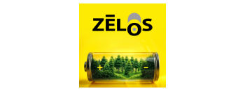 Zelos logo with stylized battery design